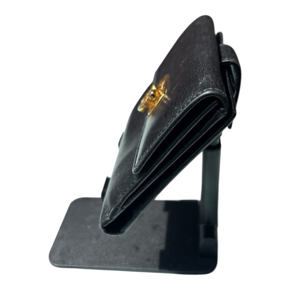 Ferragamo black leather trifold wallet gold need back snap reattach tear inside - Picture 4 of 15